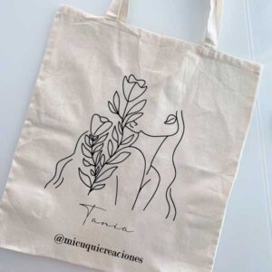 Tote bags con frases y nombres personalizables. Fabricada a mano en Alicante